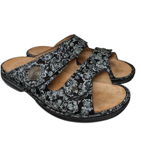 Finn Comfort Sansibar Black & White Floral Sandals Womens 42 EU Wide 10.5/11 US - Picture 2 of 7